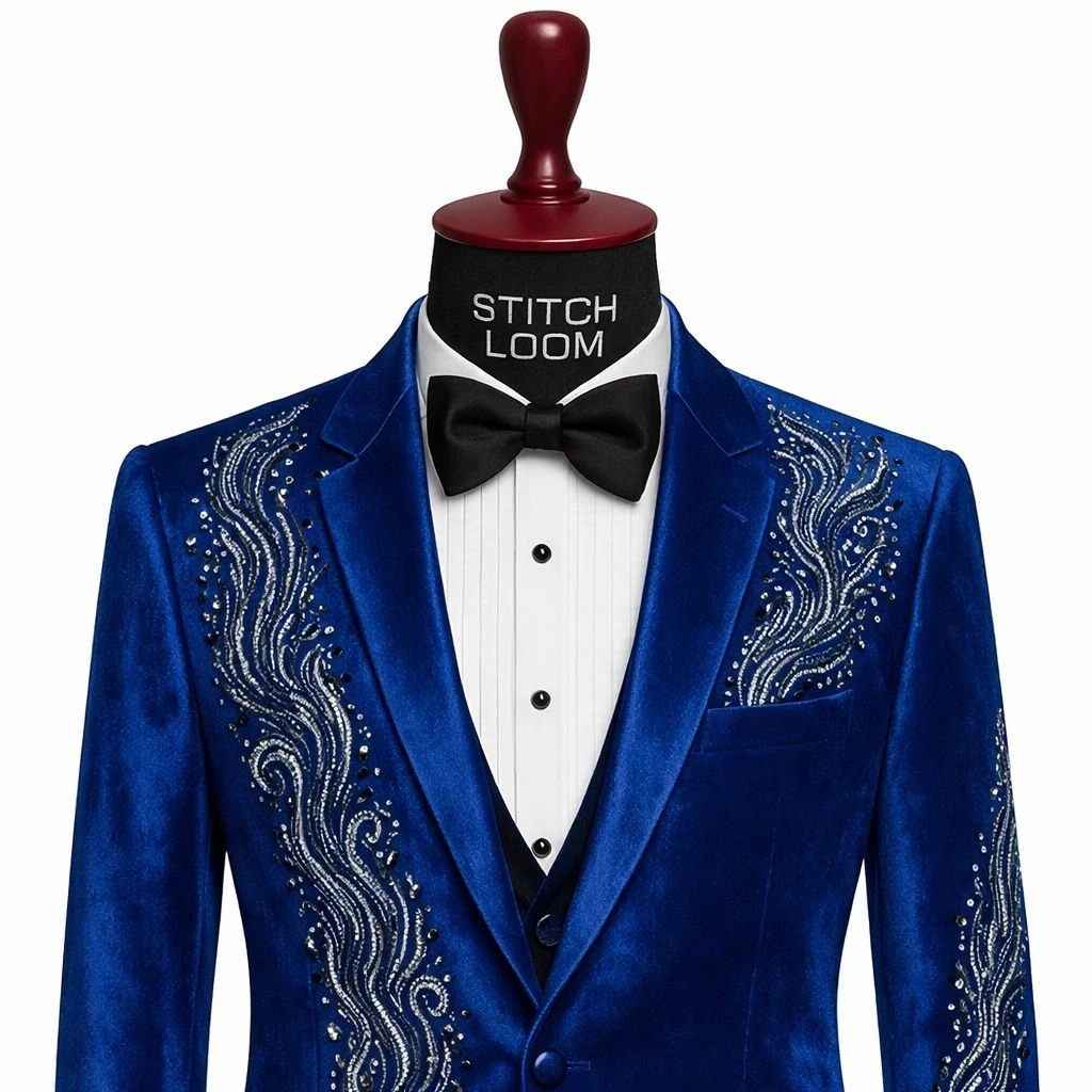Custom men’s blazers manufactured in Kerala, India for wedding wear, formal events, and fashion brands supplying across all Indian states and all Kerala districts